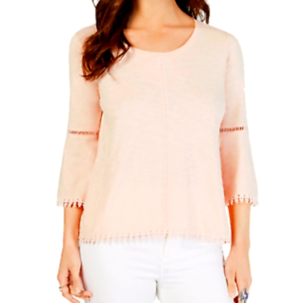 Style & Co crochet trim bell sleeve boat neck top